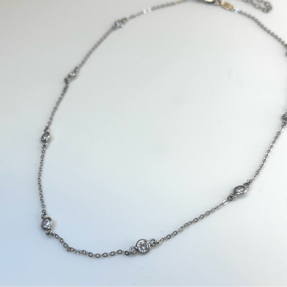 925 Sterling Silver and 8 CZ Crystal Necklace 18” with Extender 3” - Picture 7 of 12